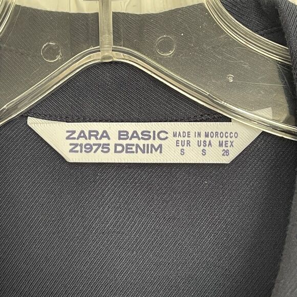 Zara Basic Z1975 Denim Small Shirt Blue Long Sleeve Button Up Velvet Decorative - Picture 5 of 16